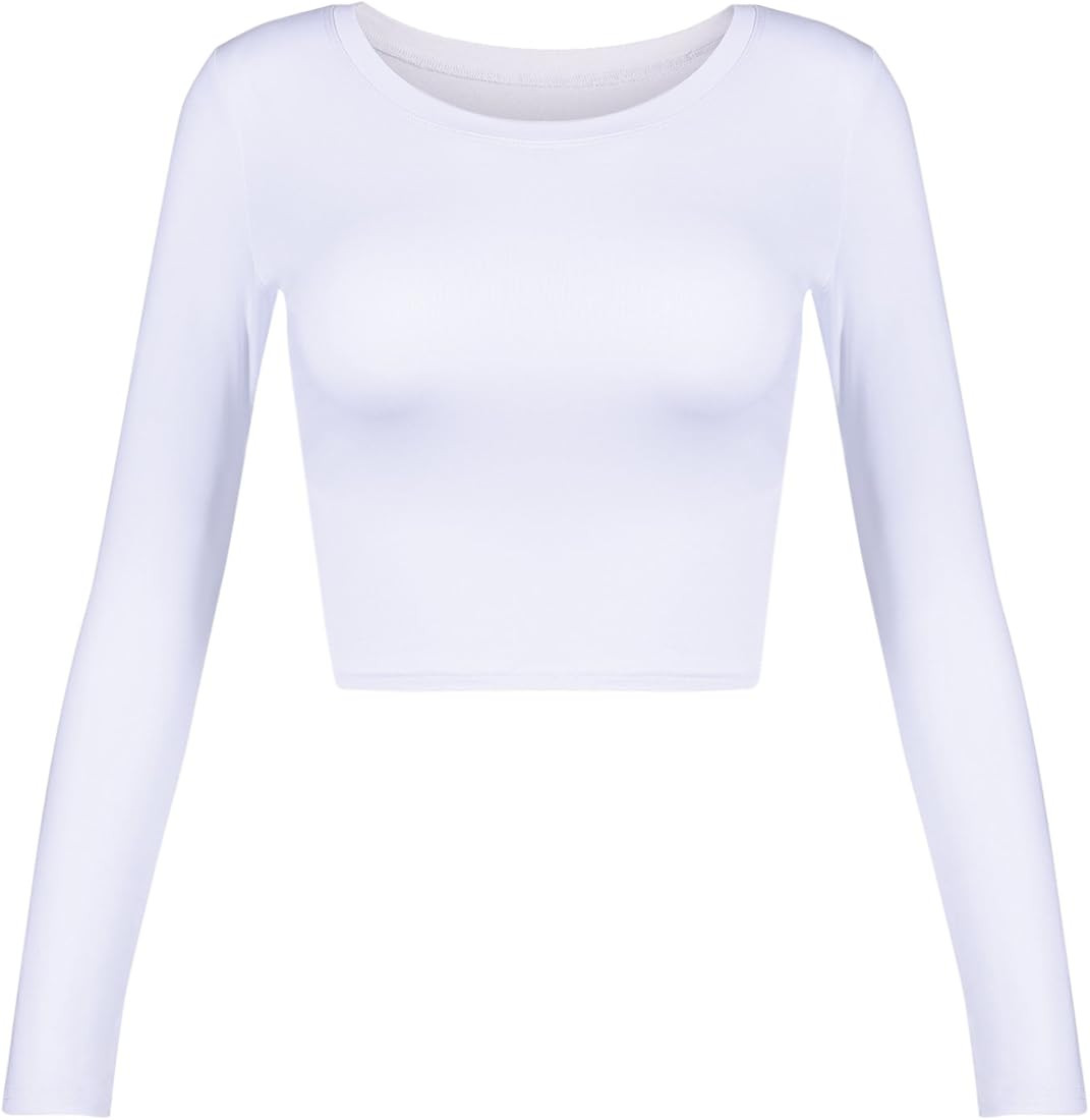 Women's Basic Round Neck Long Sleeve Crop Top | Amazon (US)