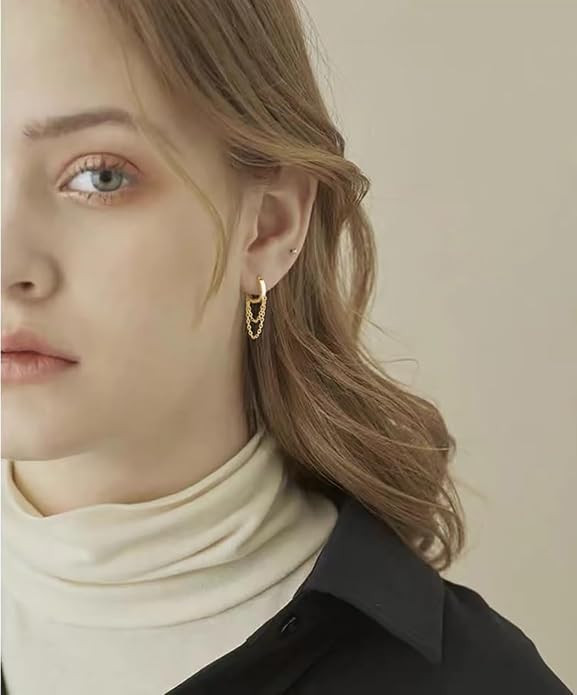 Reffeer Solid 925 Sterling Silver Tassel Chain Drop Dangle Small Hoop Earrings Huggie for Women T... | Amazon (US)