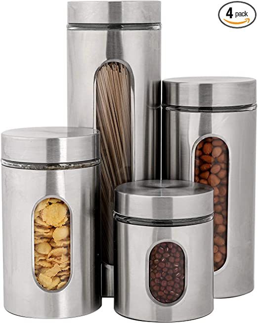 PENGKE Canisters Set,4 Piece Silver Stainless Steel Canister Set with Glass Windows,Perfect for K... | Amazon (US)