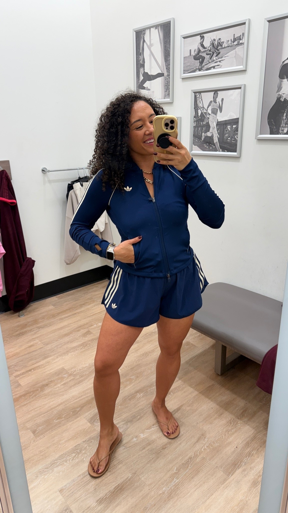 The blue and yellow combo obsessed wearing a medium in the jacket and active shorts they have the built in liner @adidas #adidas