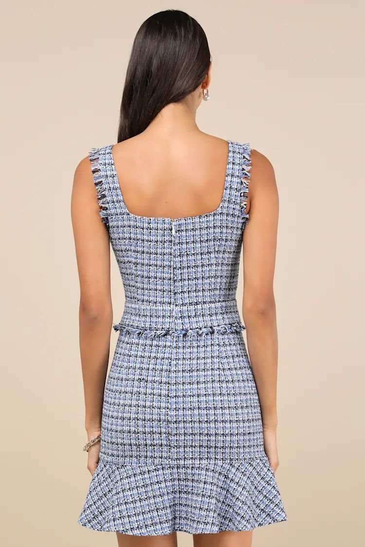 Adorably Luxurious Blue Tweed Raw Edge Sleeveless Mini Dress | Lulus