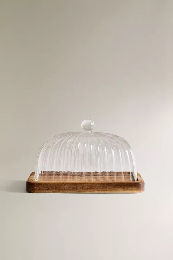 BOROSILICATE GLASS AND WOOD BUTTER DISH | Zara US