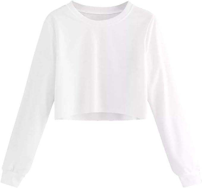 Meikosks Women Pullover Cropped T Shirts Long Sleeves Sweatshirts Casual Crop Tops for Spring | Amazon (US)