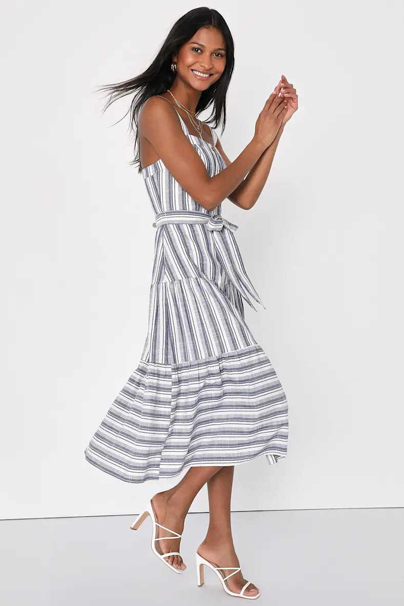 Montauk Memories Blue and White Striped Midi Dress With Pockets | Lulus (US)