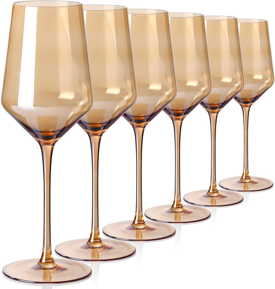 Physkoa Amber Color Wine Glasses Set 6, 15oz Stemmed Light Brown Wine Glass-Perfect for Christmas... | Amazon (US)