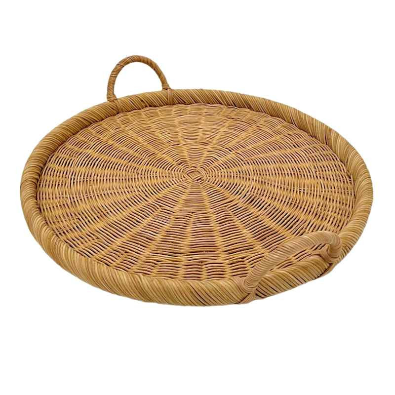 Round Rattan Tray with Handles, 22" | At Home