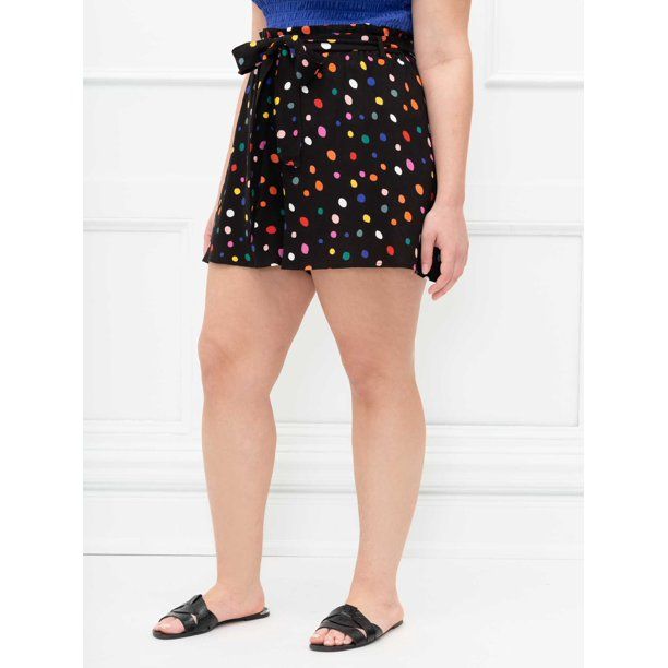 ELOQUII Elements Women's Plus Size Ruffle Waist Dot Print Swing Shorts | Walmart (US)