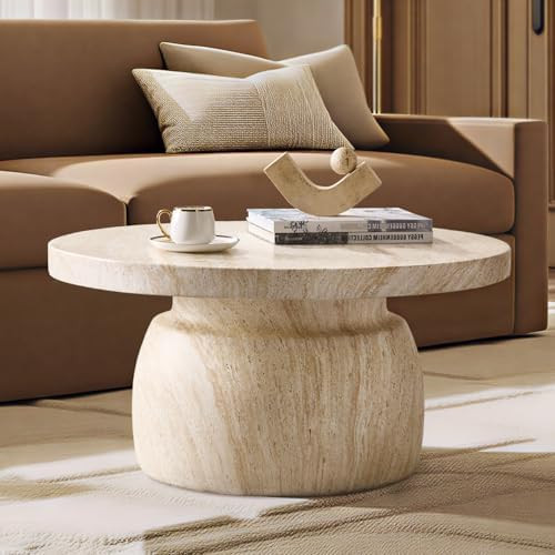 HULALA HOME Modern Marble Coffee Table, 31.5 Inch Round Coffee Table with Marble Concrete Base, f... | Amazon (US)