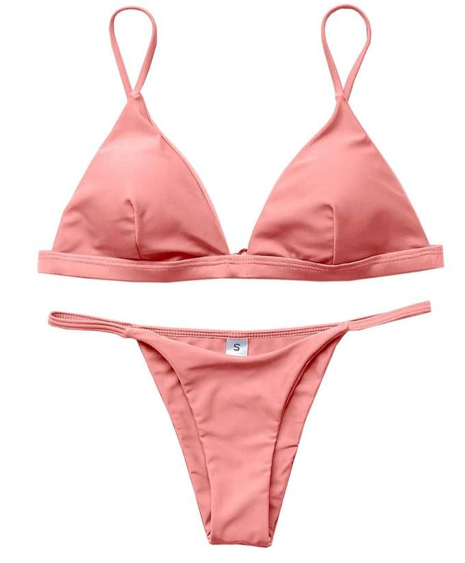 Macvise Women's 2 Pcs Bikini Triangle Top Brazilian Bottom Swimwear Bikini Set | Amazon (US)