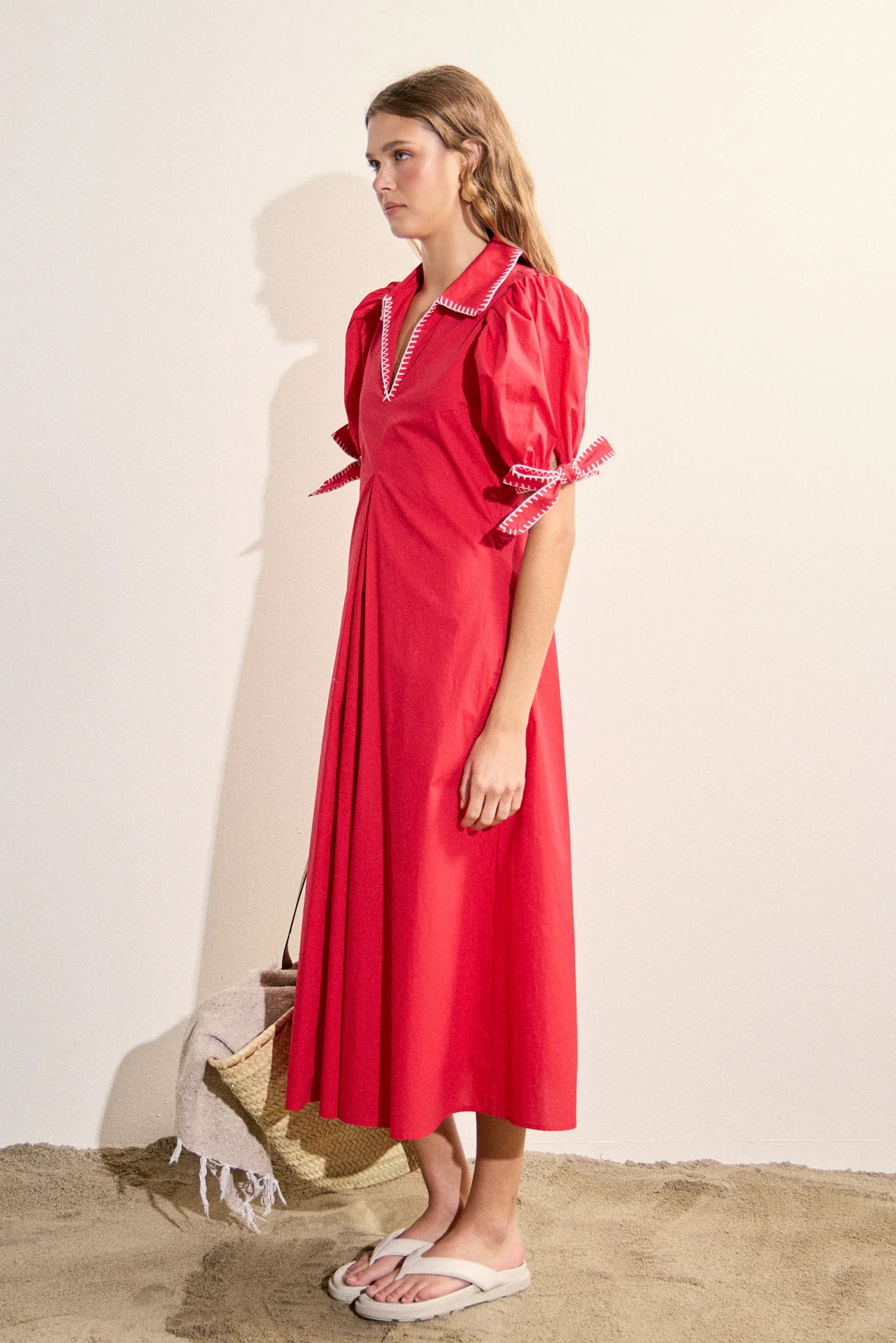 Stitch Detailed Midi Dress | English Factory