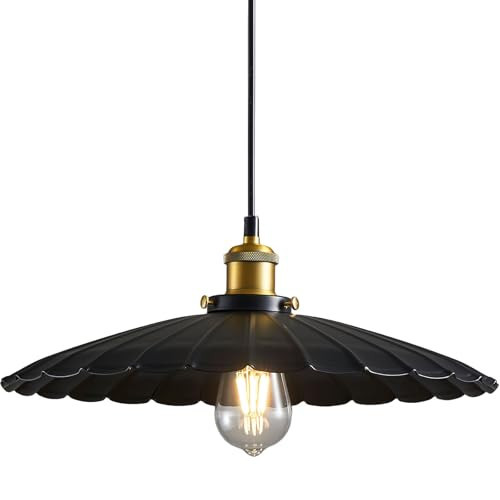 Oyisen Hanging Light Fixture, Metal Pleated Lampshade Kitchen Island Pendant Lights Black Hanging Light Fixture 15.7 Inch Hanging Pendant Light Height Adjustable | Amazon (US)