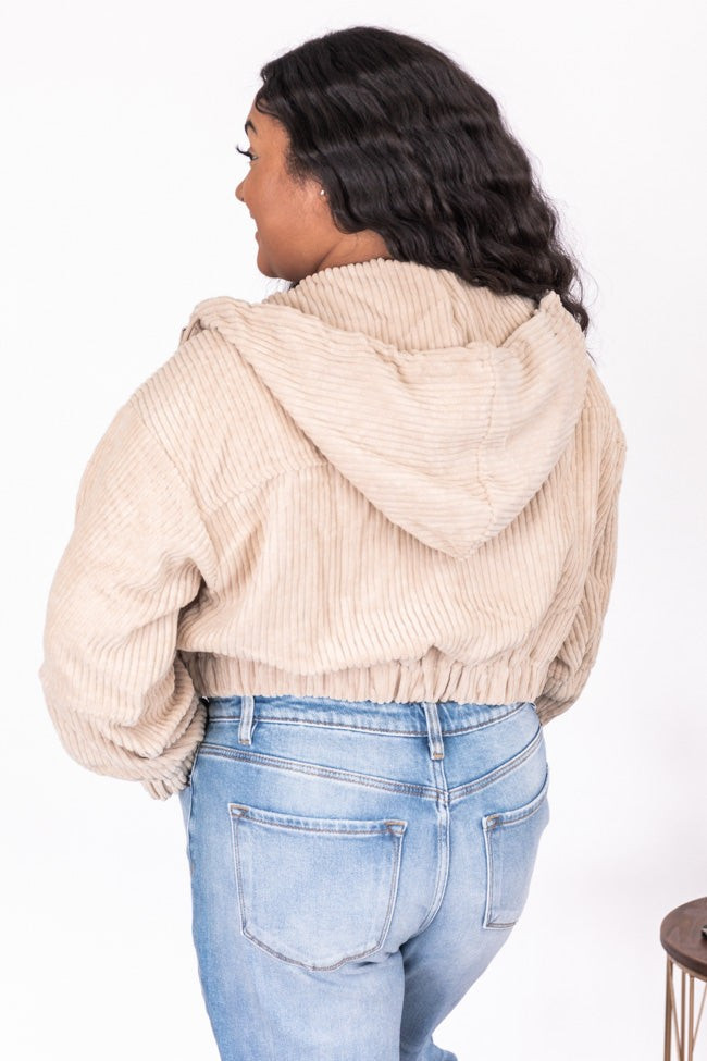 Big Plans Beige Hooded Crop Cord Jacket | Pink Lily