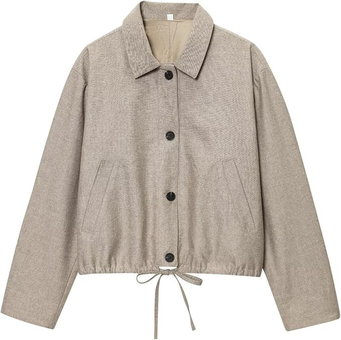 Minimalist Fashion Linen Flight Bomber Jacket French Lazy Autumn Khaki Elegant Casual Jacket Oute... | Amazon (US)