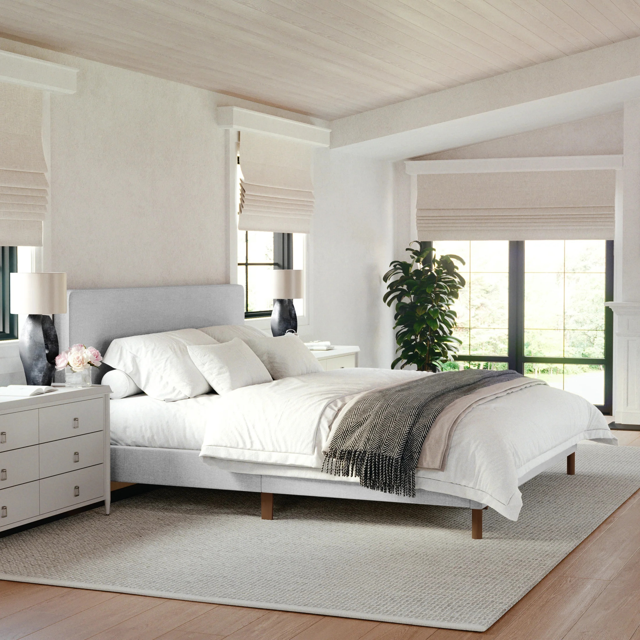 Martha Stewart Britta King Upholstered Platform Bed with Rounded Headboard, Piped Detailing and C... | Walmart (US)