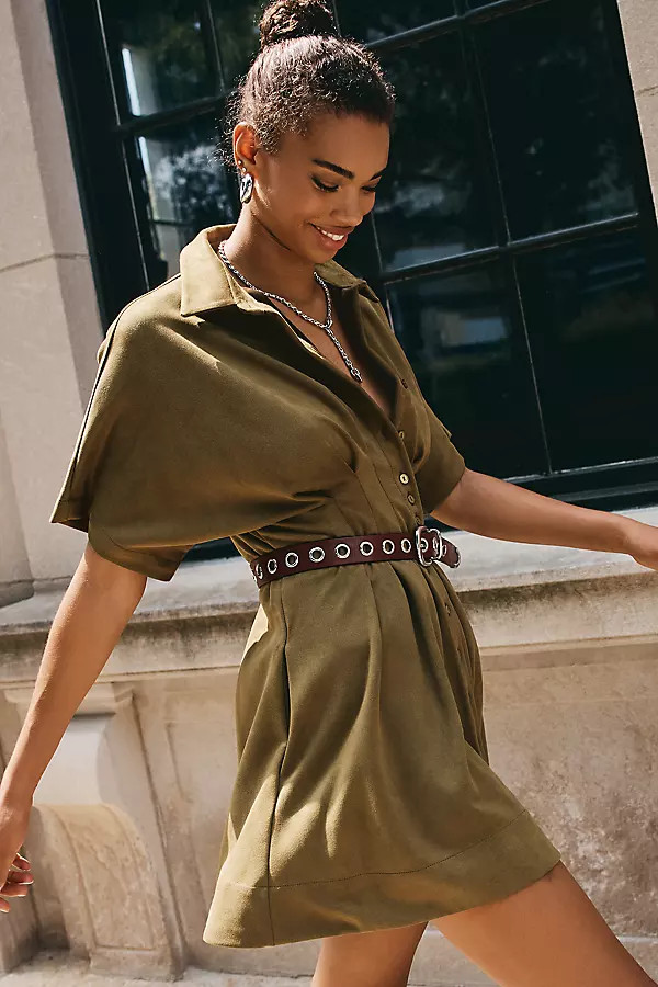 The Tobie Faux-Suede Mini Shirt Dress by Exquise | Anthropologie (US)