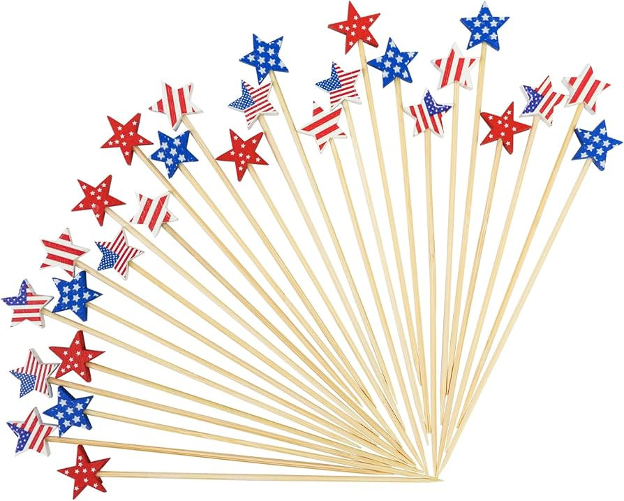 100pcs Patriotic Cocktail Picks 4th of July Red White and Blue Toothpicks 4.7 inch Bamboo Fruit S... | Amazon (US)