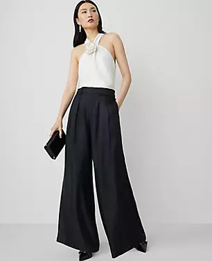 Studio Collection Pleated Easy Palazzo Pant in Silk | Ann Taylor