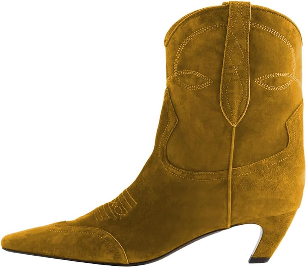 FSJ Women Square Toe Comfort Kitten Low Heel Ankle Boot Pull On Bootie Fall Winter Cowgirl Cowboy... | Amazon (US)