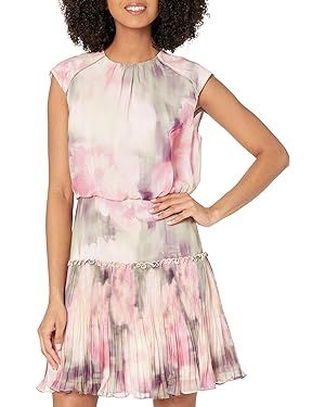 Ted Baker Amorita Blurred Floral Waisted Sleeveless Mini Dress Coral 5 (US 12) | Amazon (US)