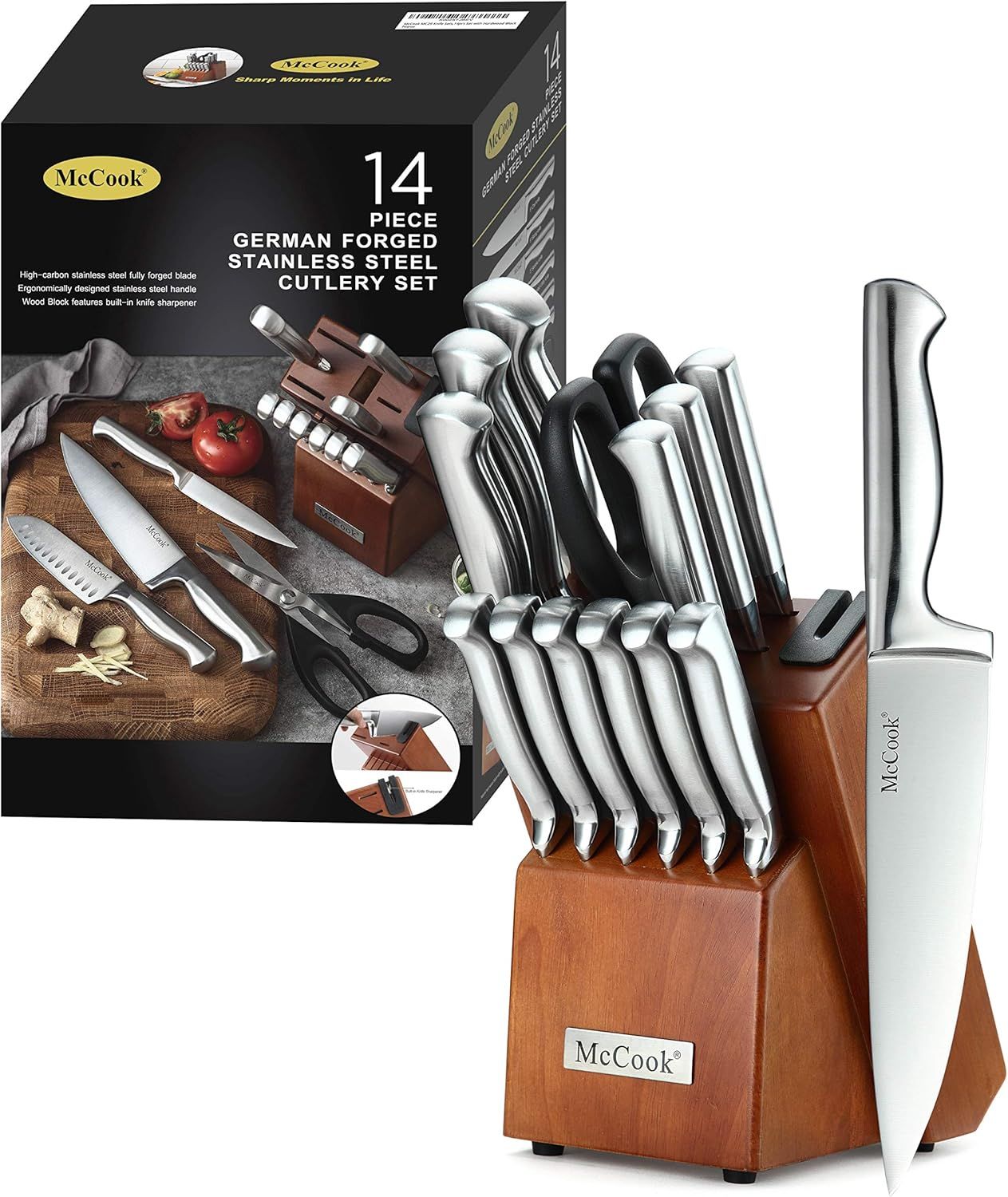 McCook MC29 Knife Sets,14 Pieces German High Carbon Stainless Steel Hollow Handle Self Sharpening... | Amazon (US)