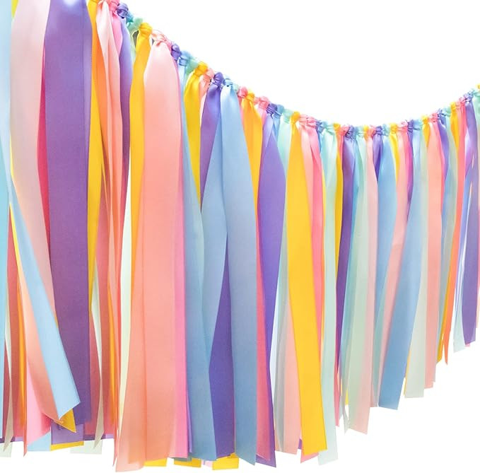 Pastel Rainbow Ribbon Tassel Garland Colorful Fabric Banner Hanging Patry Decoration Backdrop for... | Amazon (US)