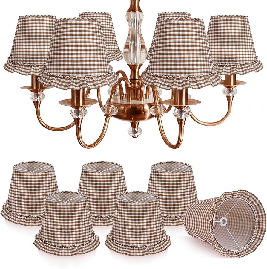 Gerrii 6 Pack Ruffle Gingham Lamp Shades Set 6'' x 5.1'' Chandelier Lamp Shade Farmhouse Rustic G... | Amazon (US)