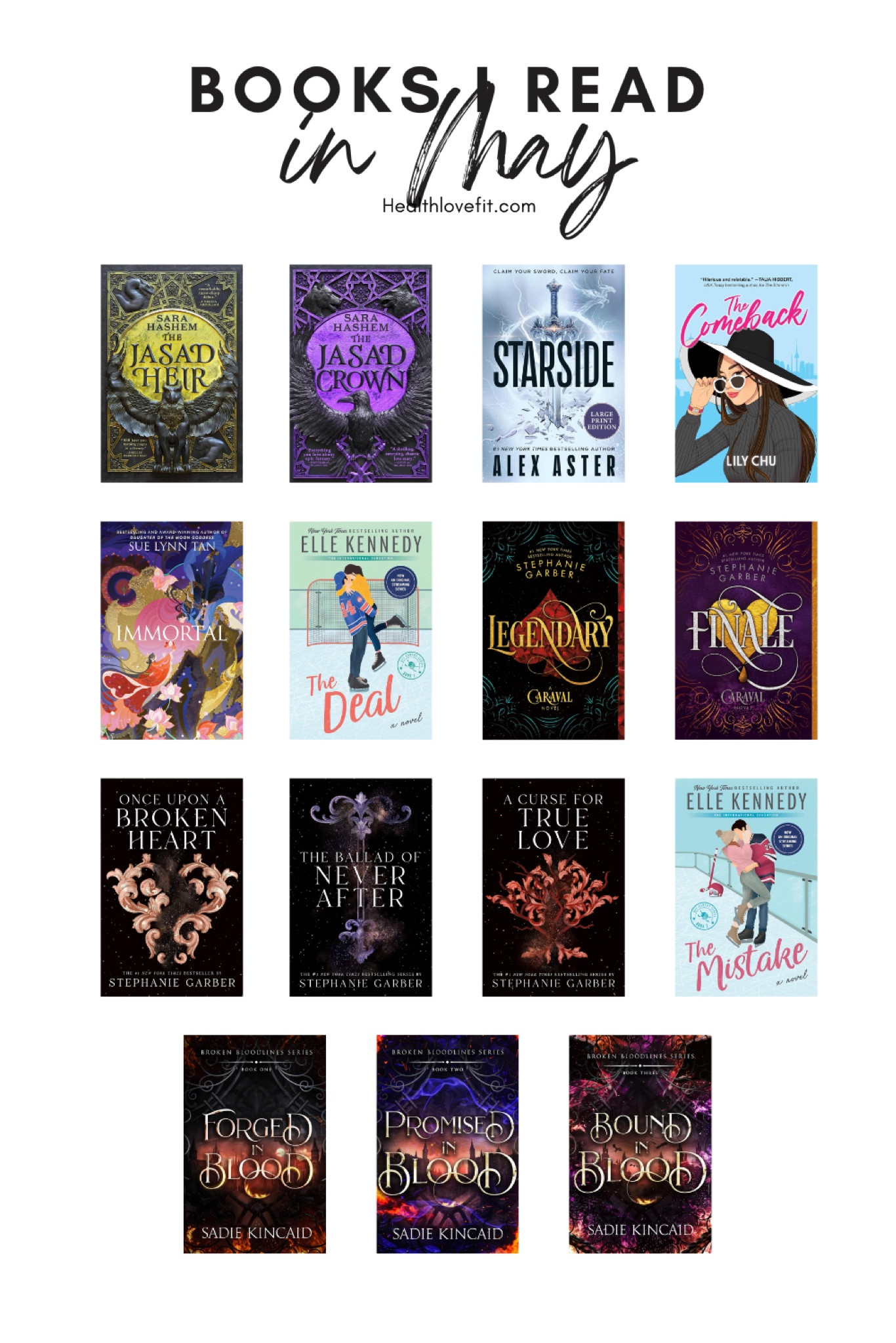 I read 15 books in May! I don’t typically read this much but the first 3 books I read left a void that needed to be filled lol!! Not all of these were good. I love reading different fantasy styles. And I’m starting to find more of what I like now. 

Have you read any of these books before? What’s on your list for June? I have way too many on my TBR. I might reread some of my old favorites who knows. 

Tags: May book wrap up, books I read in May, book recap, romantasy book recommendations, spicy book recommendations, romantic comedy books

#LTKdayinmylife #LTKstorytime #LTKselfcare