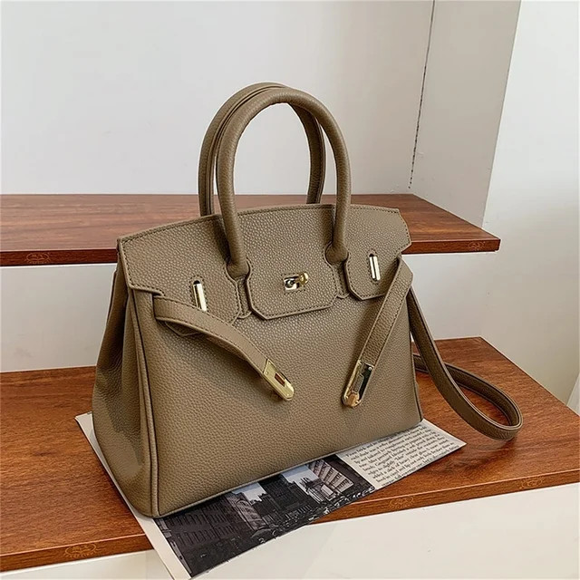 BESTSPR Women's Leather Solid Print Shoulder Handbag, Khaki | Walmart (US)