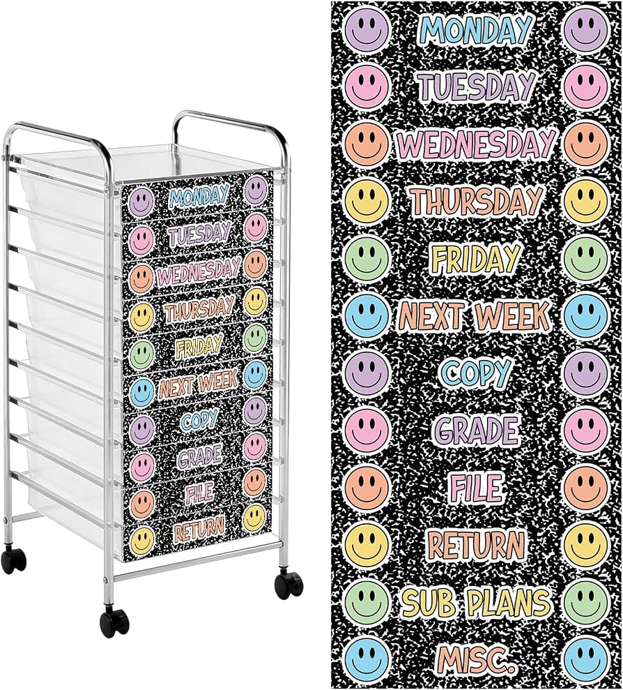 Whaline 12 Pcs Boho Rolling Storage Cart Labels Pastel Happy Face Composition Drawer Rolling Cart... | Amazon (US)