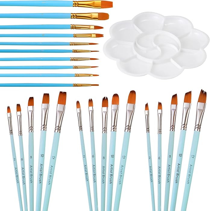 4 Set Acrylic Paint Brushes -1Pcs Painting Color Palette,Wide and Fine Tip,Nylon Hair Artist Pain... | Amazon (US)