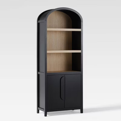 Saracina Home 76" 3 Shelf Arched Bookcase Cabinet Black: Modern Transitional Style, Laminate MDF ... | Target
