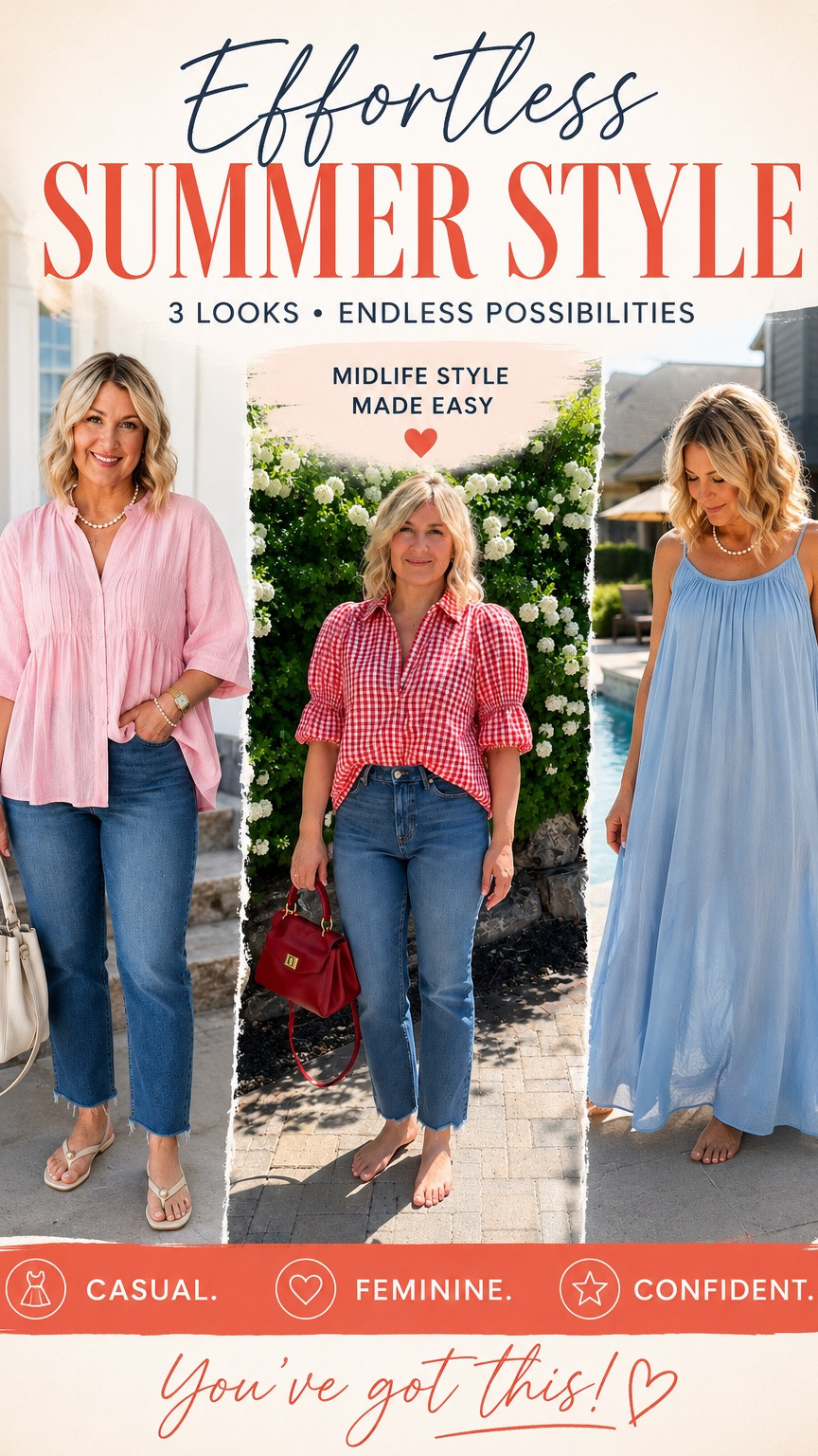 Midlife style should feel effortless, feminine, and fun 🤍
From breezy summer dresses to everyday denim looks… these outfits are proof that comfort and style can absolutely go together. Which look is your favorite? ✨
-

midsize fashion over 50. midsize summer outfits. feminine summer style. casual chic outfits. affordable fashion finds. everyday style inspiration. midlife fashion blogger. flattering dresses for women over 50. casual denim outfits. vacation style ideas. summer outfit inspiration. classy casual style. comfortable feminine outfits. poolside dress inspiration. red maxi dress. gingham top outfit. relaxed summer fashion. over 40 style inspiration. real life fashion. outfit ideas for women over 50