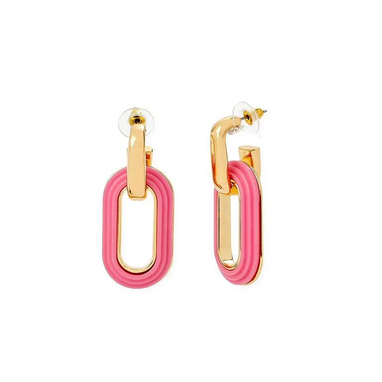 Scoop Women’s 14K Gold Flash-Plated Pink Link Earrings | Walmart (US)