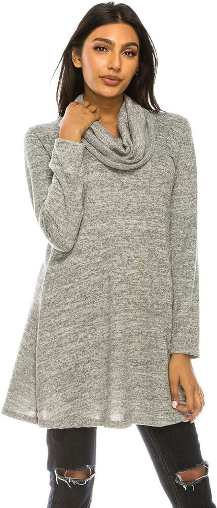 Women's Long Sleeve Cowl Neck Form Fitting Tunic Dress | Amazon (US)