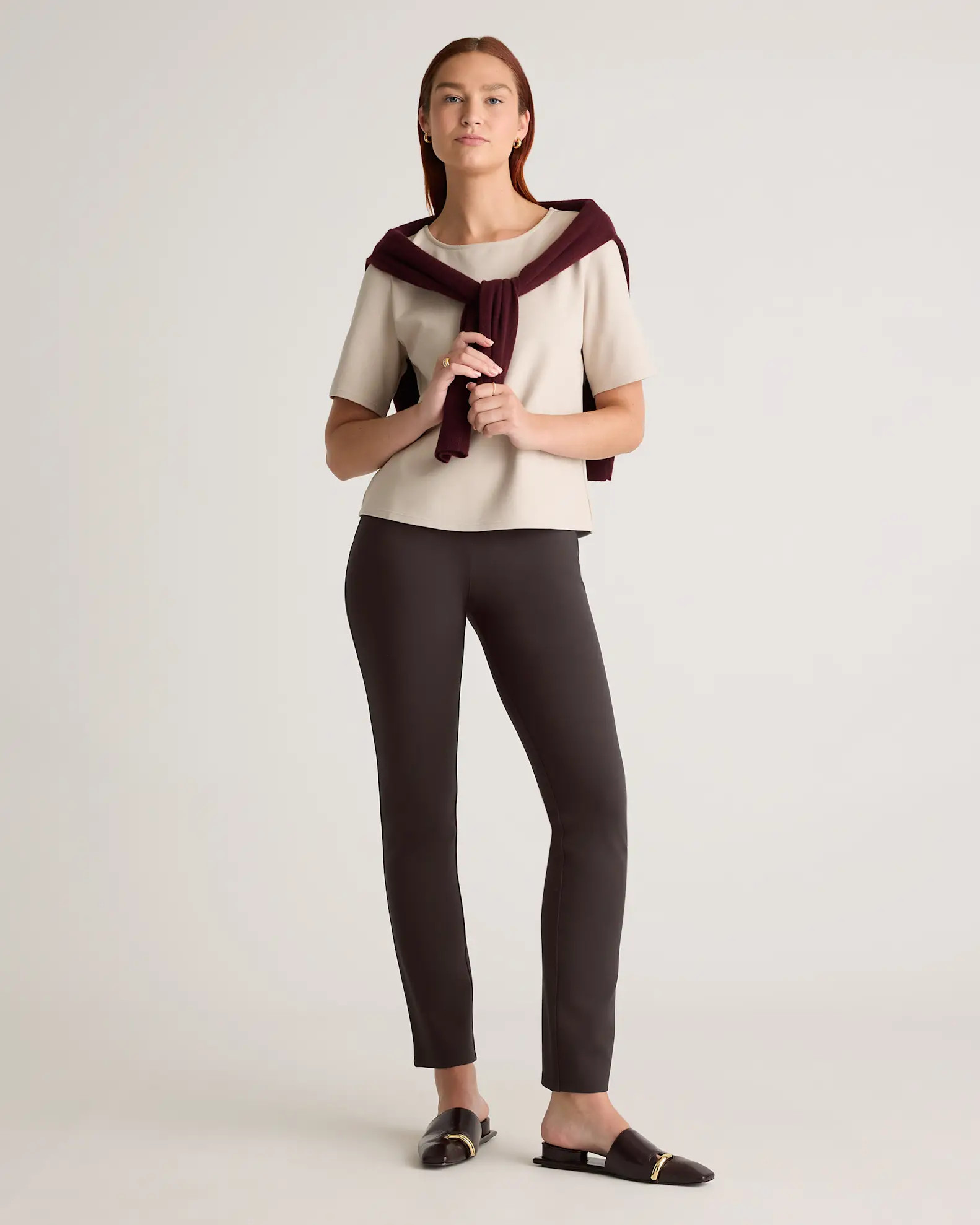 Ultra-Stretch Ponte Straight Leg Pants - Petite 26" inseam in Espresso | Quince