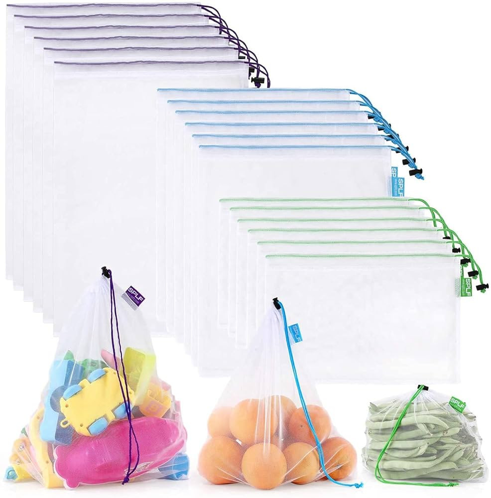 SPLF 18 Pcs Heavy Duty Reusable Mesh Produce Bags, Barcode Scanable See Through Food Safe Mesh Ba... | Amazon (US)