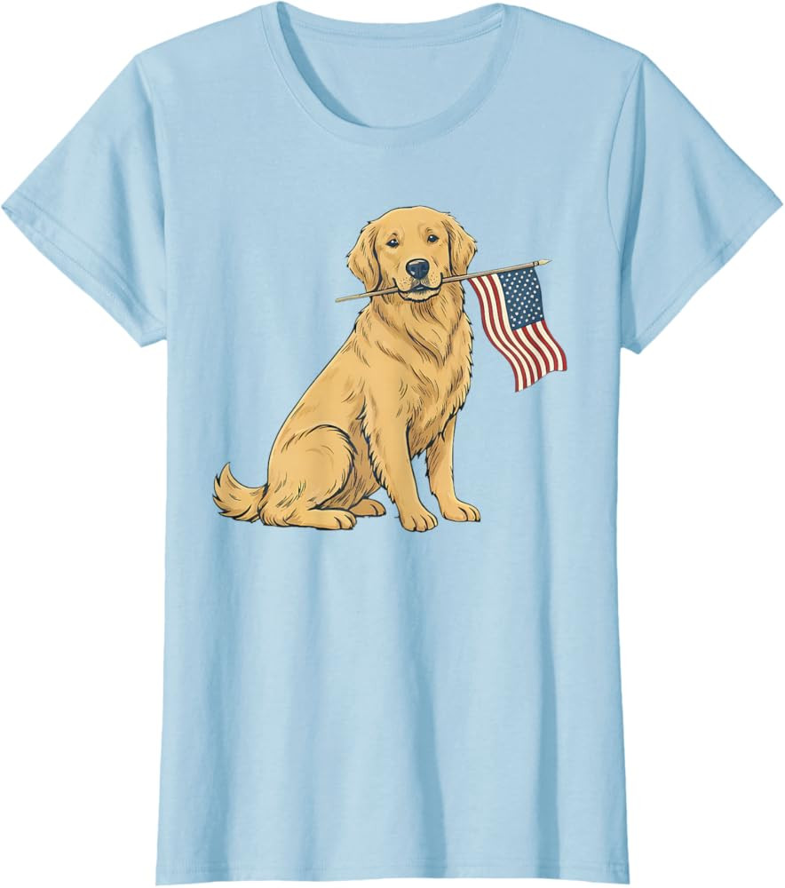Golden Retriever American Flag Funny Golden Holding USA Flag T-Shirt | Amazon (US)