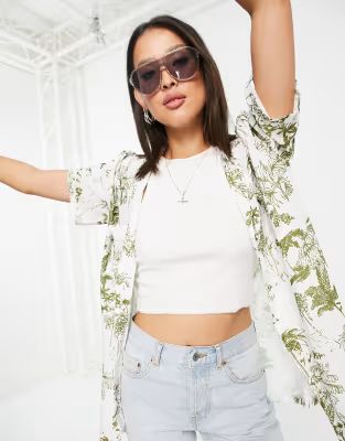 Topshop palm tree print oversize resort shirt in multi | ASOS (Global)