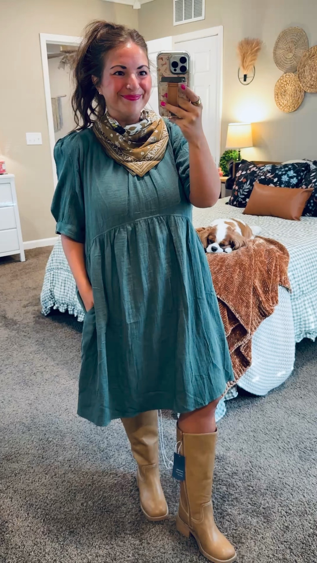 The prettiest fall outfit! 🍂 This flowy green dress paired with tall boots and a cute neck scarf is such an easy, put-together look for the season! 🤎


boots: fit true to size // wearing a 5
dress: fits oversized // wearing a large (definitely could’ve sized down to a medium) 

 #LTKootd #LTKMidsize #LTKWorkwear