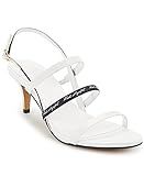 Karl Lagerfeld Paris Women's Ankle Strap DEXTRA Heeled Sandal, Bright White/Black, 8 | Amazon (US)
