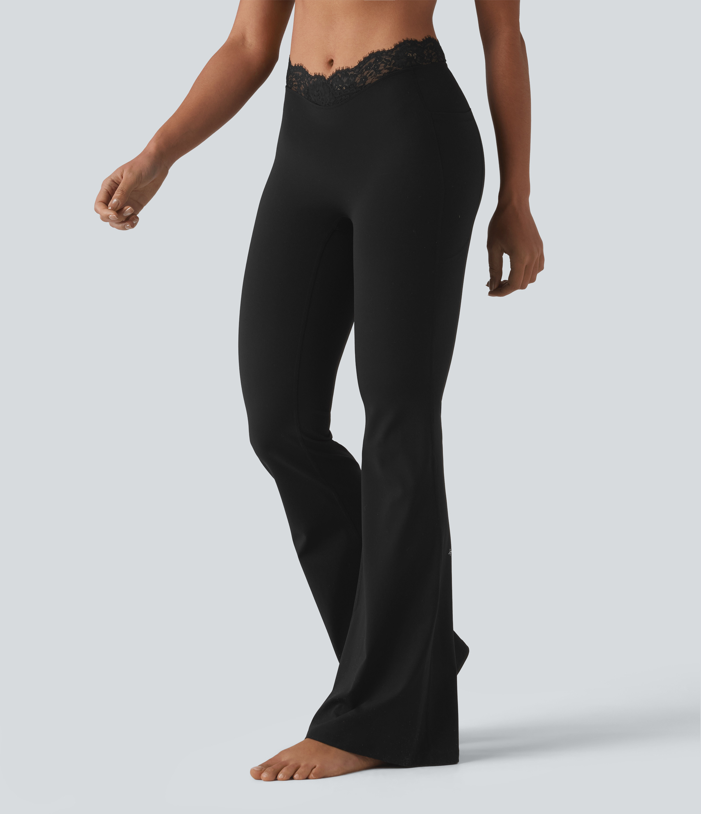 Halara Halara UltraSculpt™ V-Shaped High Waisted Contrast Lace Yoga Flare Leggings with Pockets  - Night's Purple - S(regular) gym leggings | HALARA