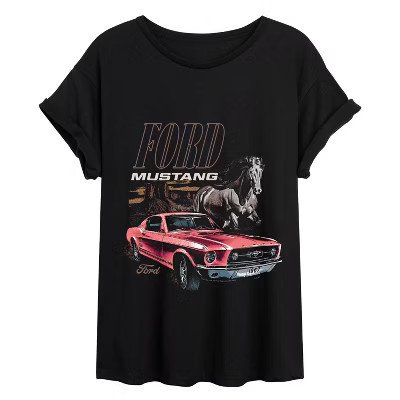 Women's Ford Mustang Horse Oversized Graphic T-Shirt - Black - Small | Target