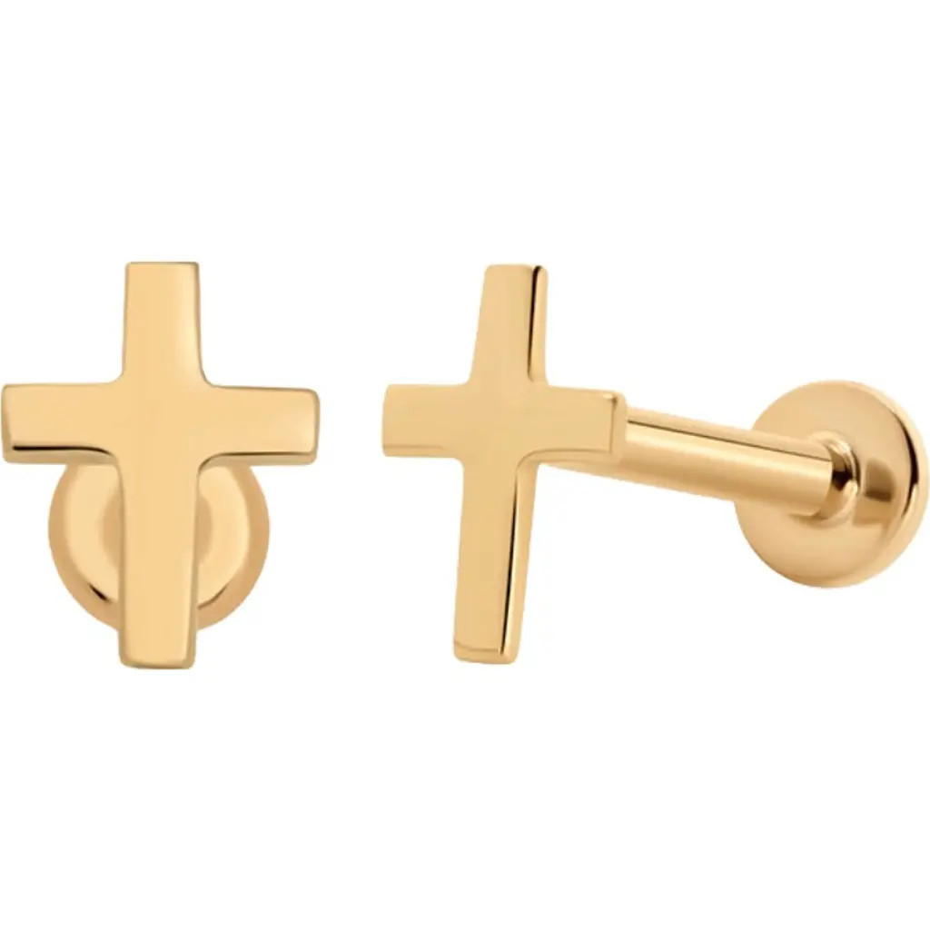 MADE BY MARY 14k Cross Stud Earring in 14K Solid Gold - Pair at Nordstrom | Nordstrom