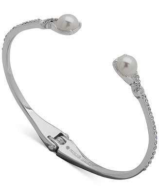 Anne Klein Silver-Tone Imitation Pearl Hinge Bangle Bracelet - Macy's | Macy's