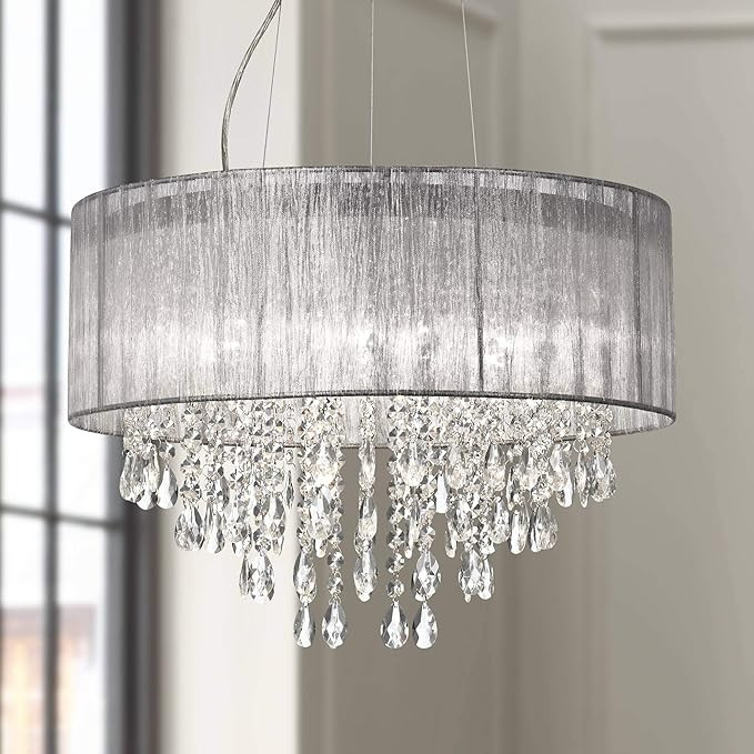 Possini Euro Jolie 20"W Silver Fabric Crystal Chandelier - Possini Euro Design | Amazon (US)