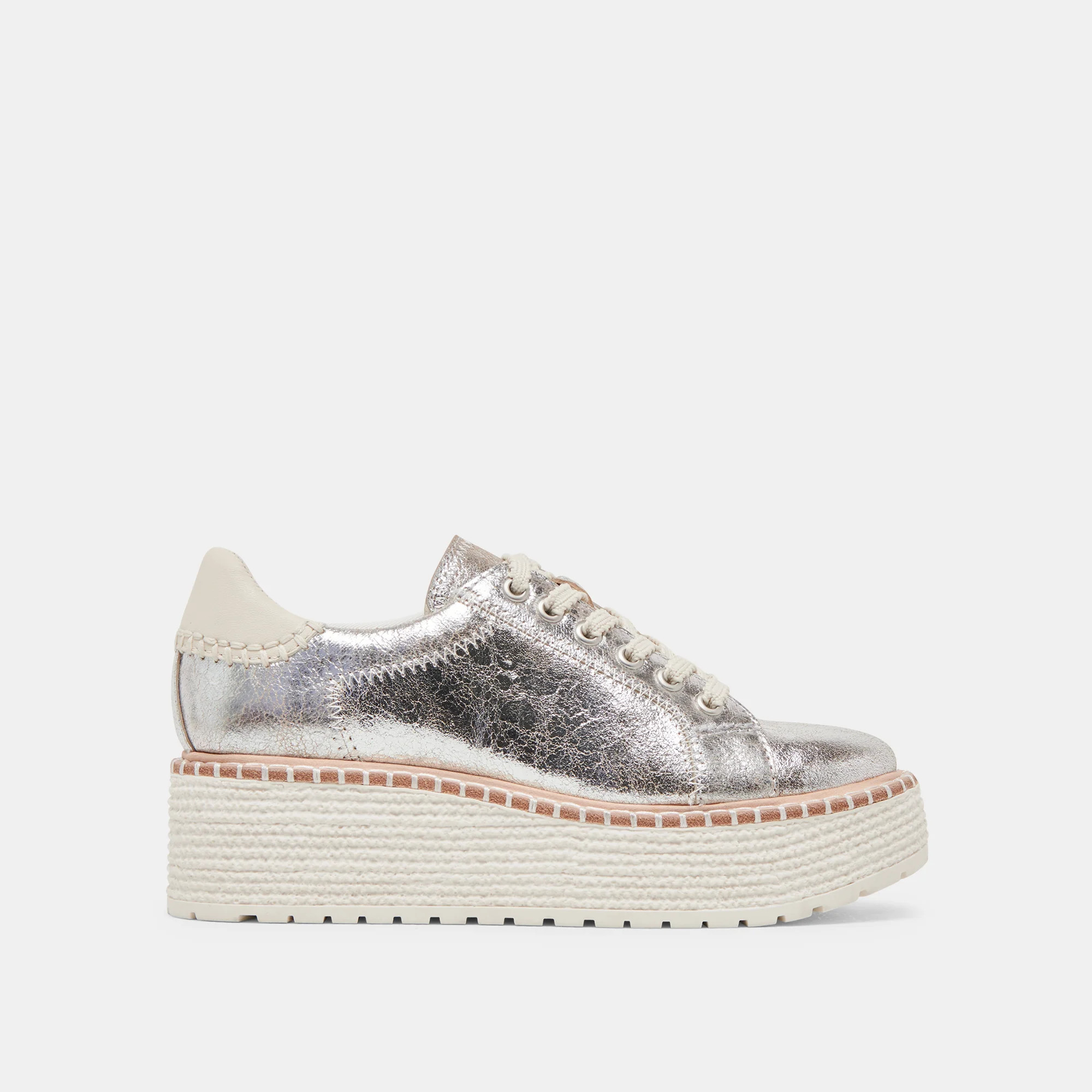 TWAIN SNEAKERS SILVER CRACKLED LEATHER | DolceVita.com