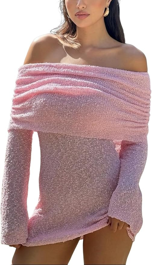 Unybwonn Women's Off Shoulder Mini Short Dress Bodycon Long Sleeve Crochet Sexy Going Out Mesh El... | Amazon (US)