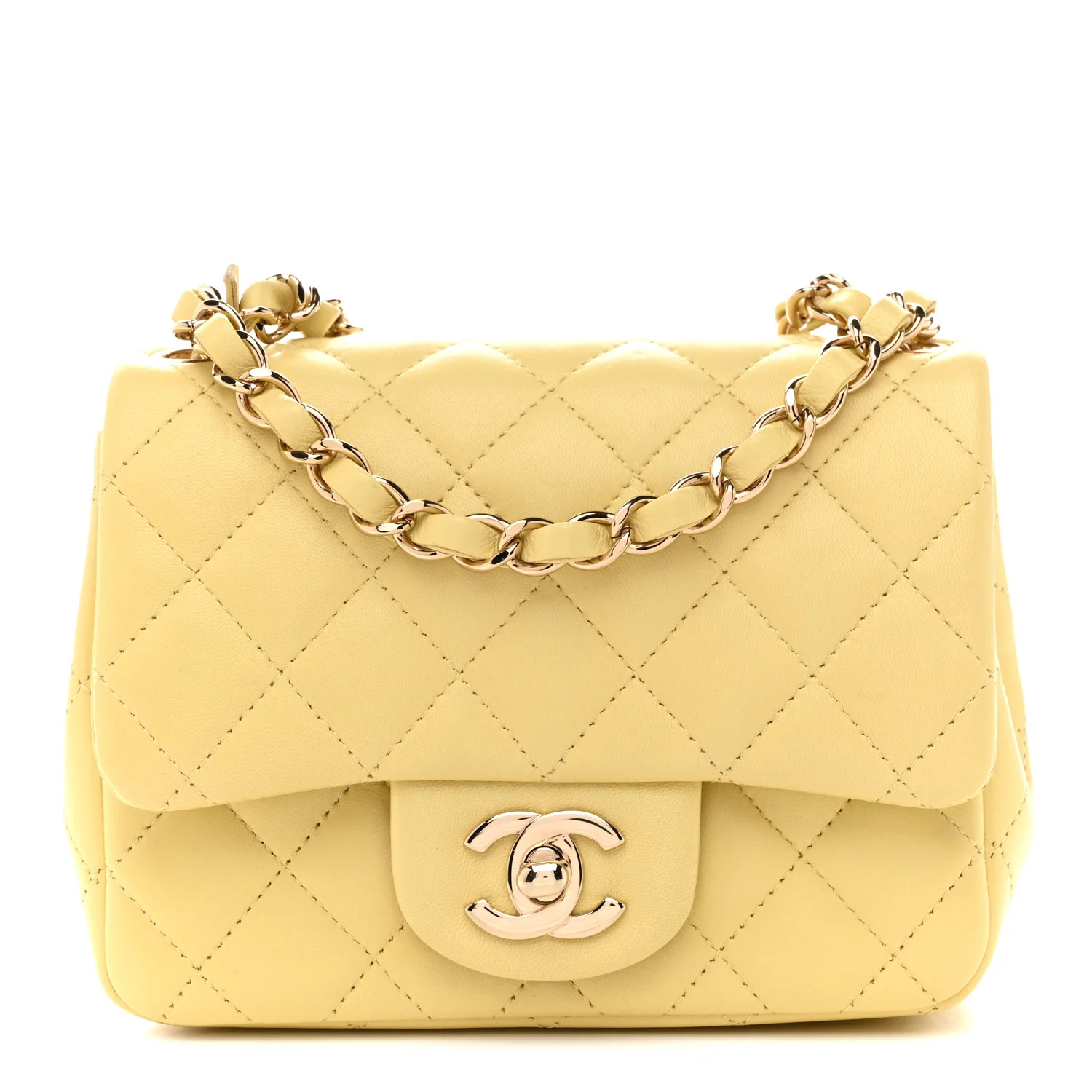 Lambskin Quilted Mini Square Flap Light Yellow | FASHIONPHILE (US)