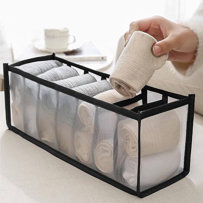 Underwear Storage Organizer, 7-Compartment Foldable Drawer Divider for Home, Closet, and Travel U... | Amazon (UK)