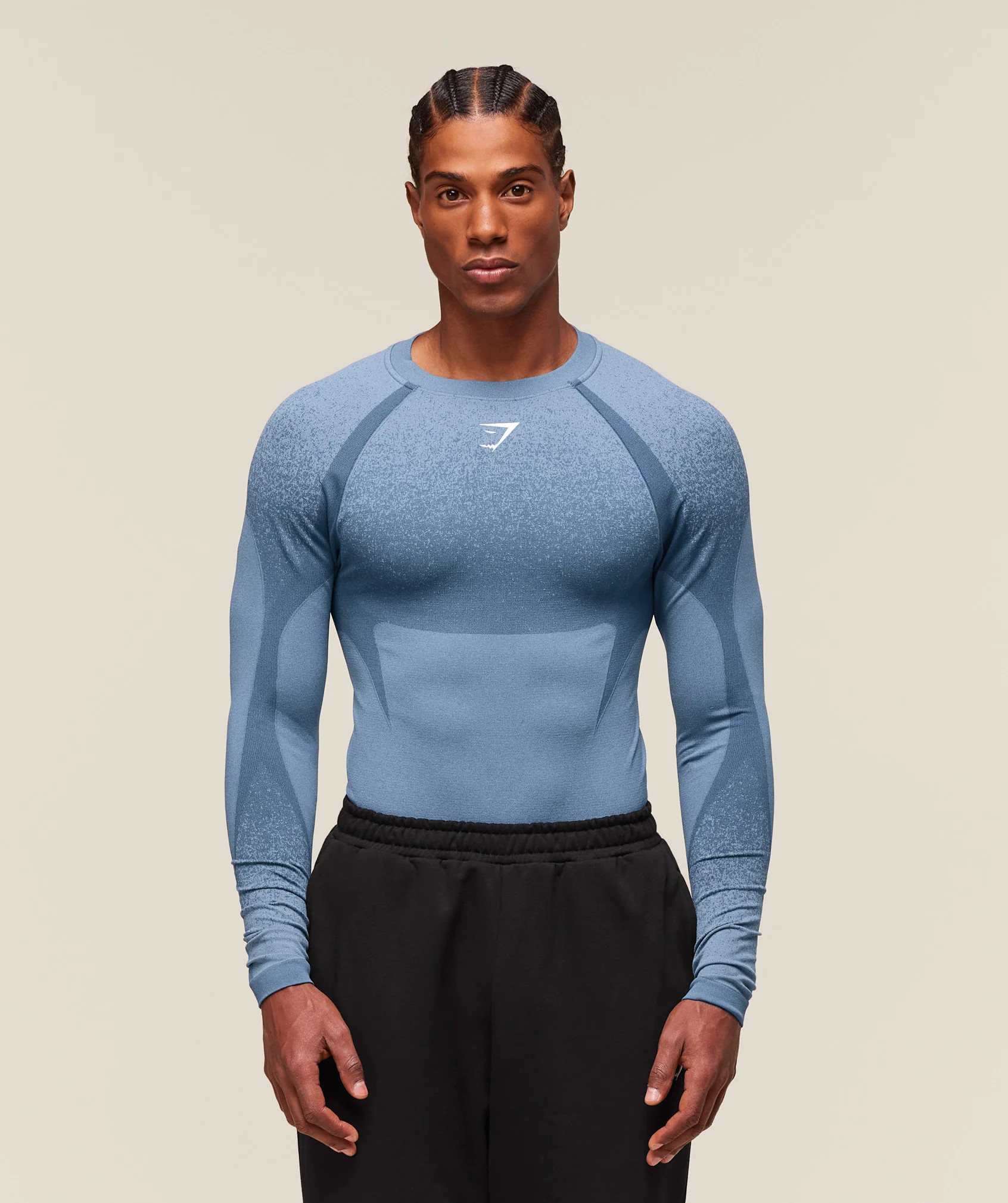 Gymshark Shadow Seamless Long Sleeve T-Shirt - Faded Blue | Gymshark EU